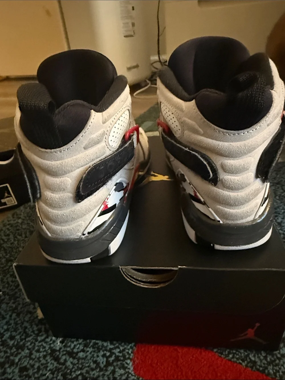 Jordan 8’s Kids White/Black/Red Retro Sneakers